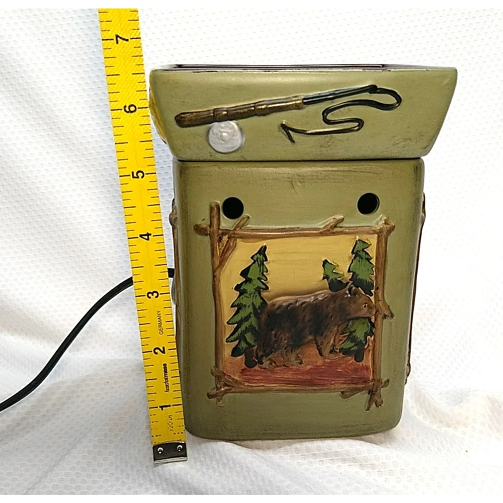 Scentsy Lodge Full Size Wax Warmer Bear Moose Pine Rustic Cabin Green Retired